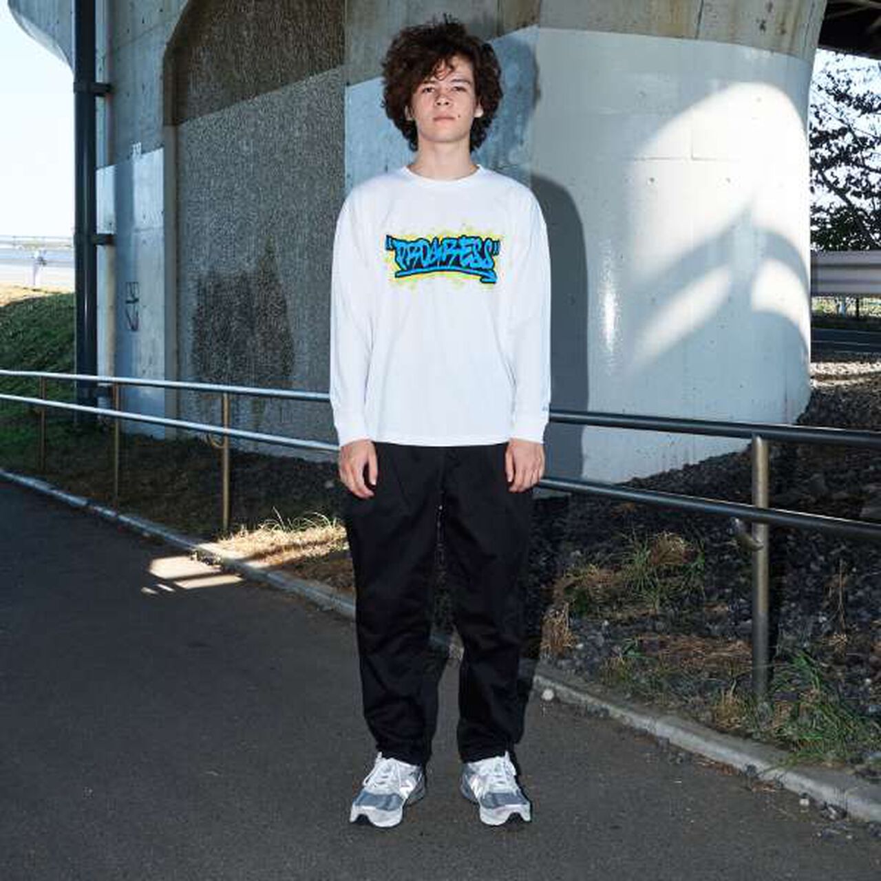 [STREET] Front Graffiti Print Big Long-Sleeve T-Shirt,Black, large image number 1