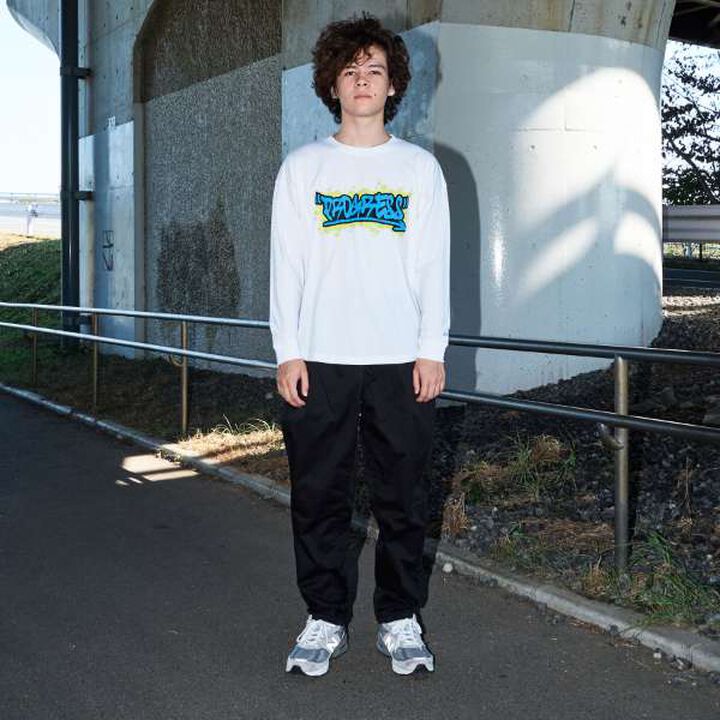 [STREET] Front Graffiti Print Big Long-Sleeve T-Shirt,Black, medium image number 1