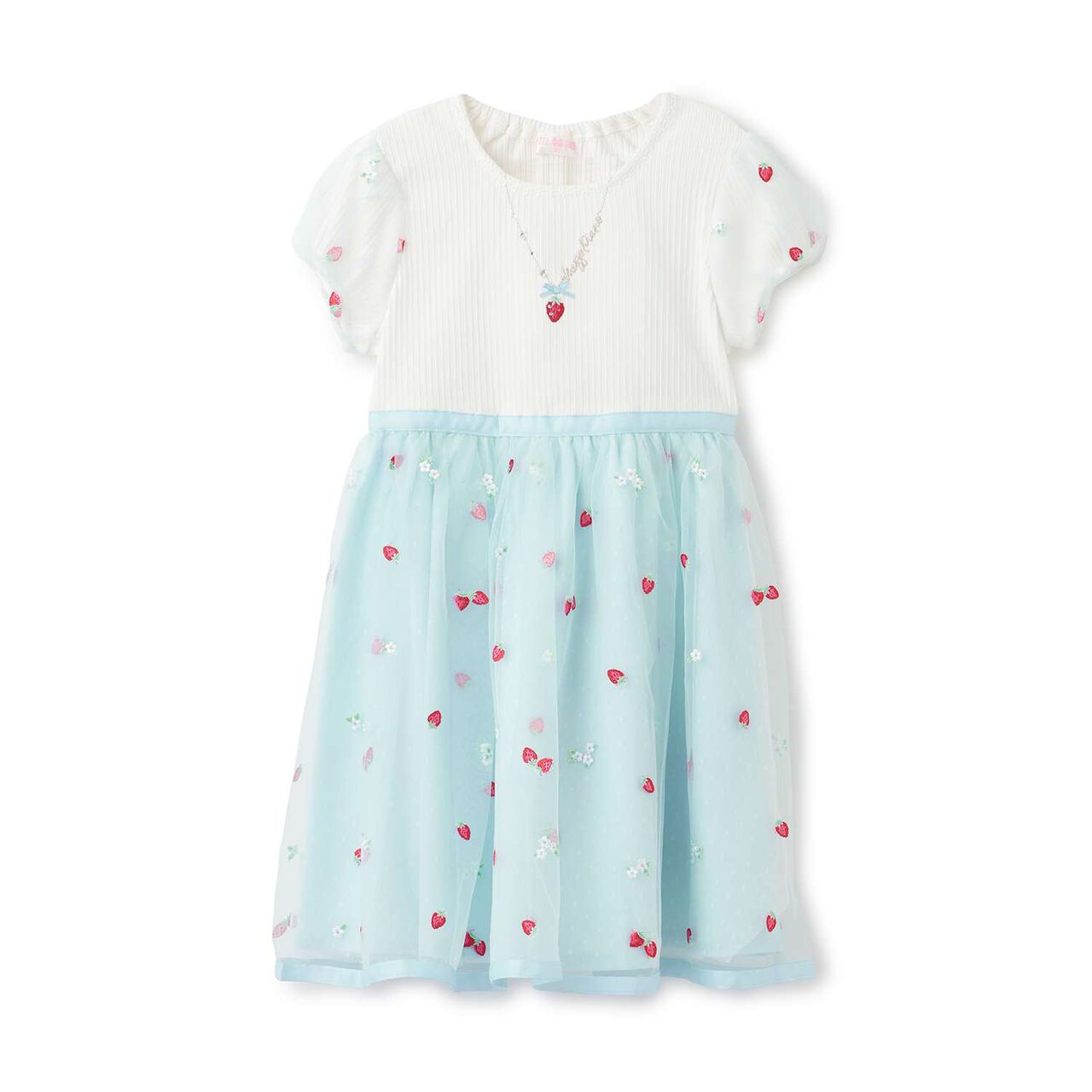 Strawberry Embroidery Tulle Docking Dress,Sax blue, large image number 0