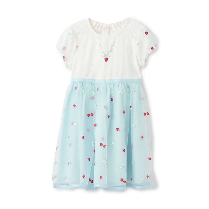 Strawberry Embroidery Tulle Docking Dress,Sax blue, medium image number 0