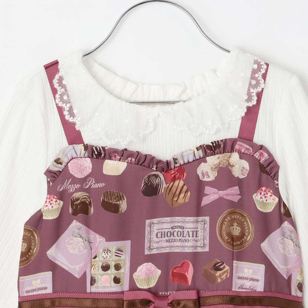 [Restock] Bonbon Chocolate Pattern Docking Dress,Deep red, large image number 2