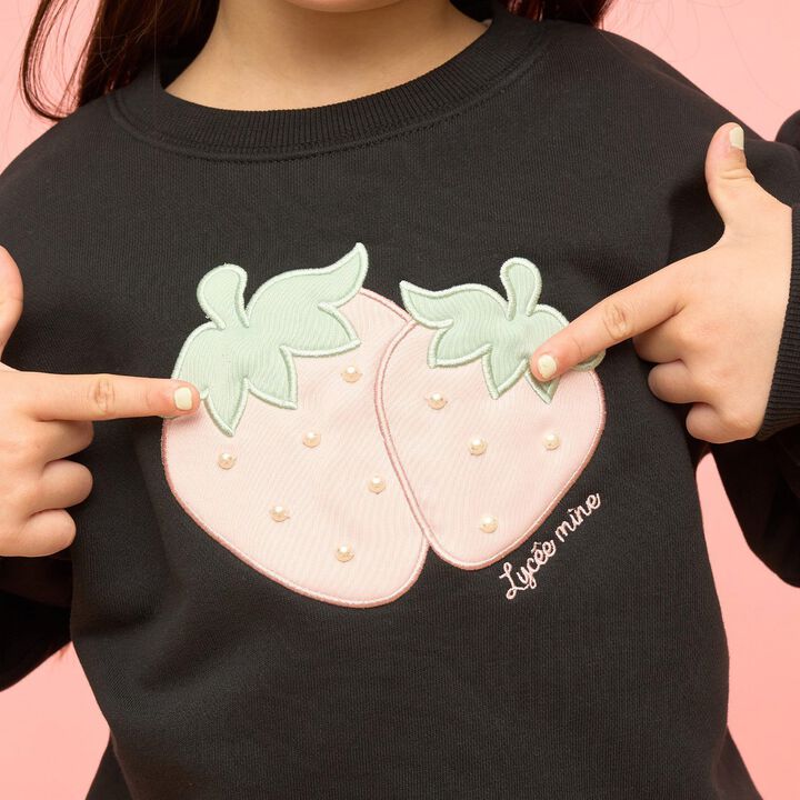Quick-Dry Fleece Strawberry Appliqu&eacute; Sweatshirt,Black, medium image number 26