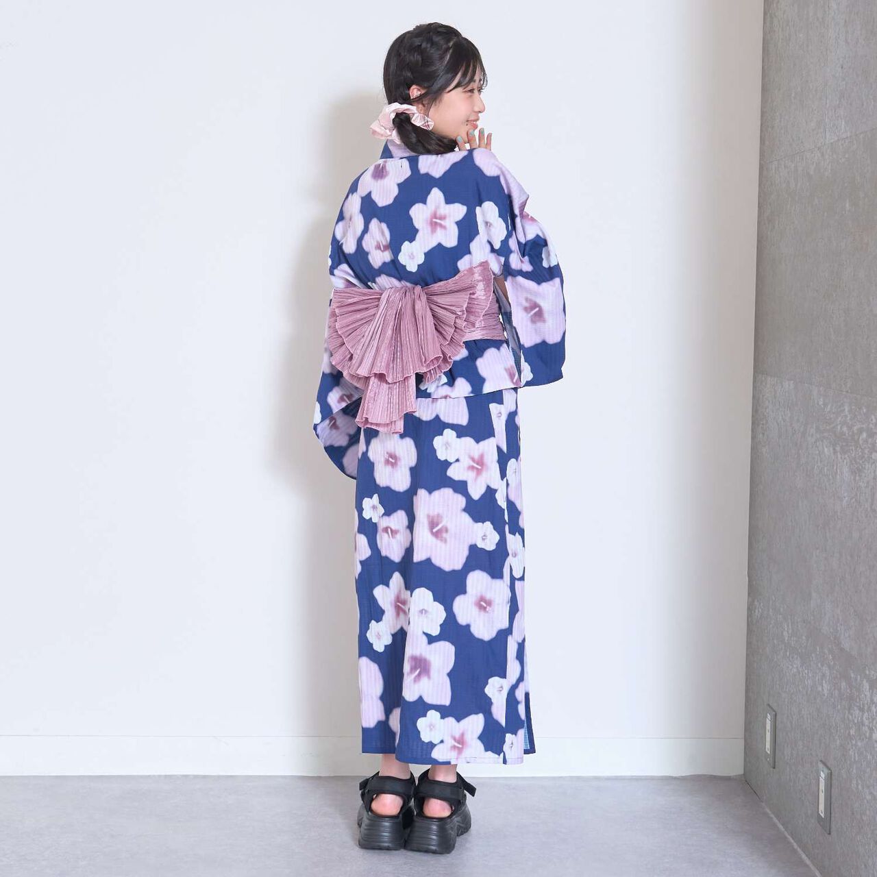 Floral Pattern Two-Piece Yukata,Pearl white, large image number 4