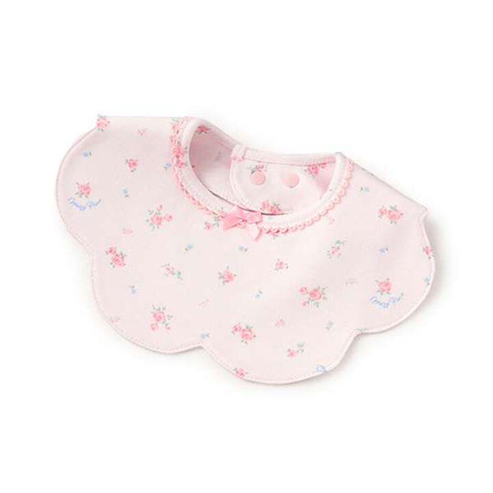 Small Floral Scallop Trim Bib,Light pink, medium image number 0