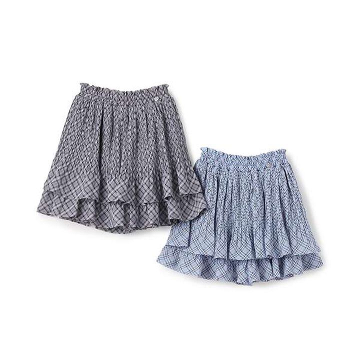 Sheer Check Random Pleated Skirt-Pants,Light gray, medium image number 7
