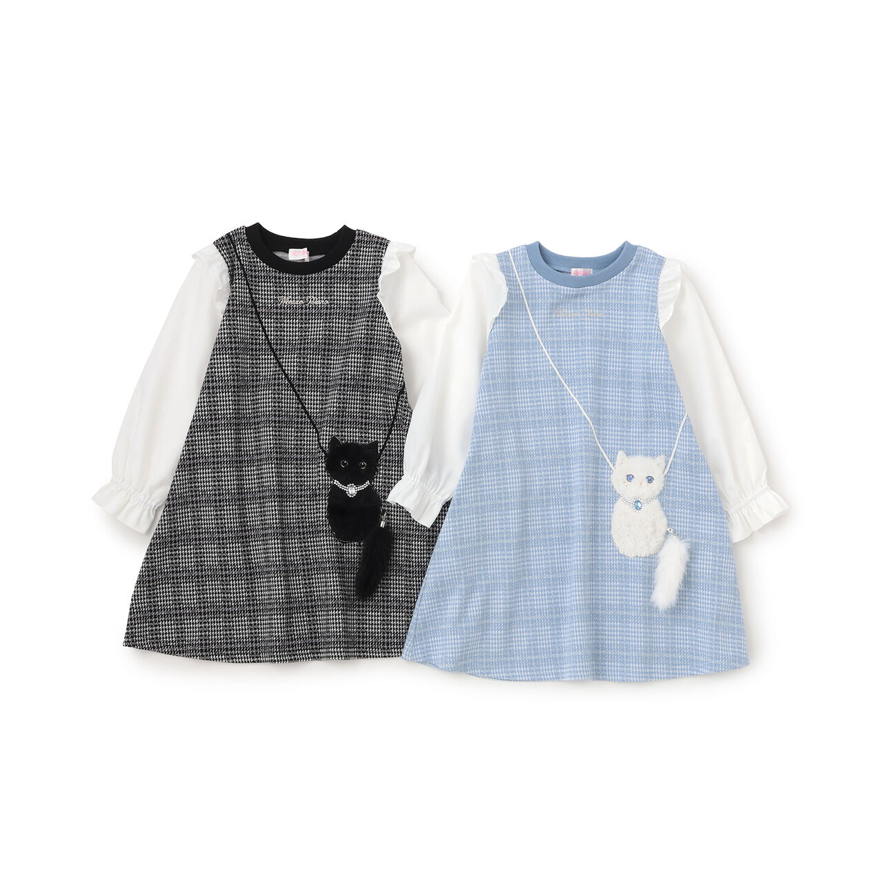 Cat Pochette-Style Check Jacquard One-Piece Dress,Sax blue, large image number 2