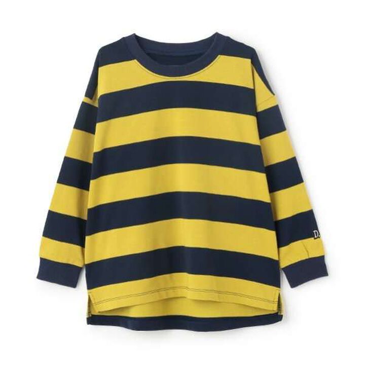[365D.] Wide Stripe Pattern Long Sleeve T-Shirt with Ribbed Sleeves,Blue, medium image number 12