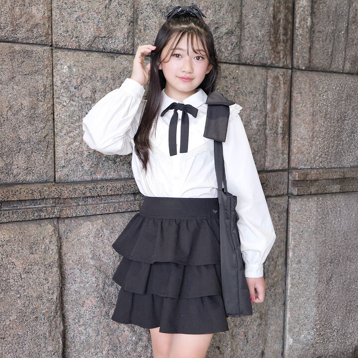 [B4 Compatible] Shoulder Ribbon Frill Tote,Black, medium image number 6