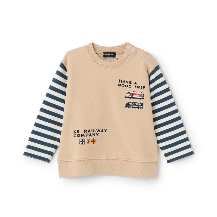 [Restock] Stripe Pattern Sweatshirt with Train Sleeves,, medium