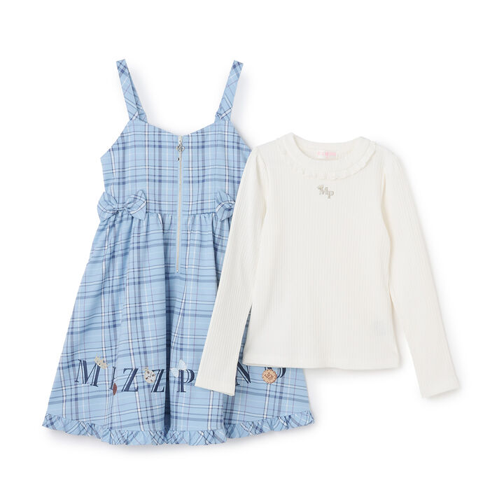 Logo Embroidered Camisole Dress & Long-Sleeve T-Shirt Set,Blue, medium image number 6