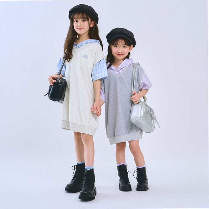 Layered Shirt Hoodie One-Piece Dress,Smoke white, medium image number 5