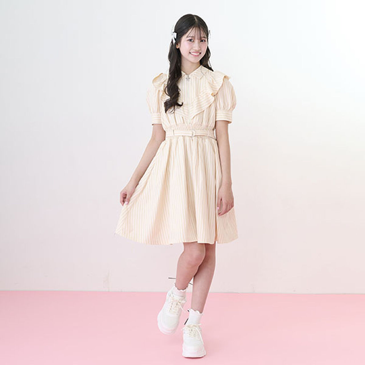 Half-Zip Frill One-Piece Dress,Sax blue, large image number 18