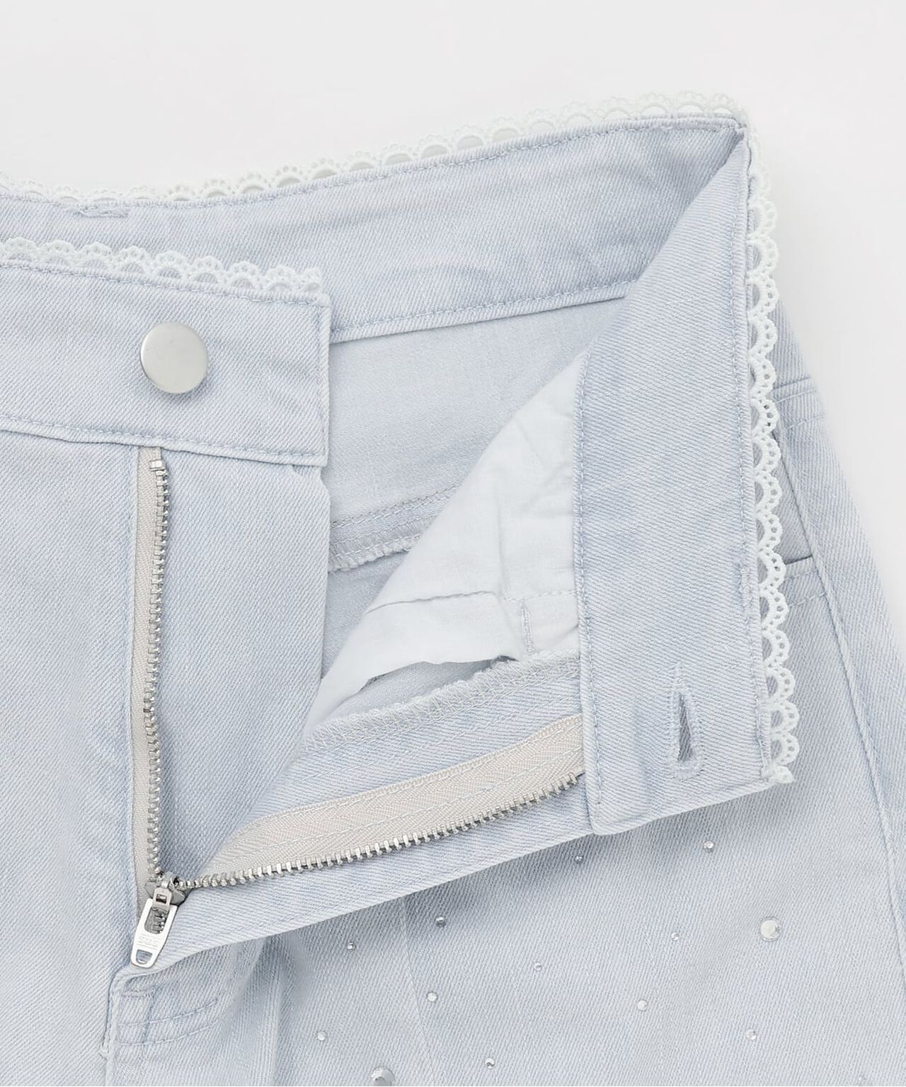 Back Ribbon Stone Flare Denim Pants,Light blue, large image number 8