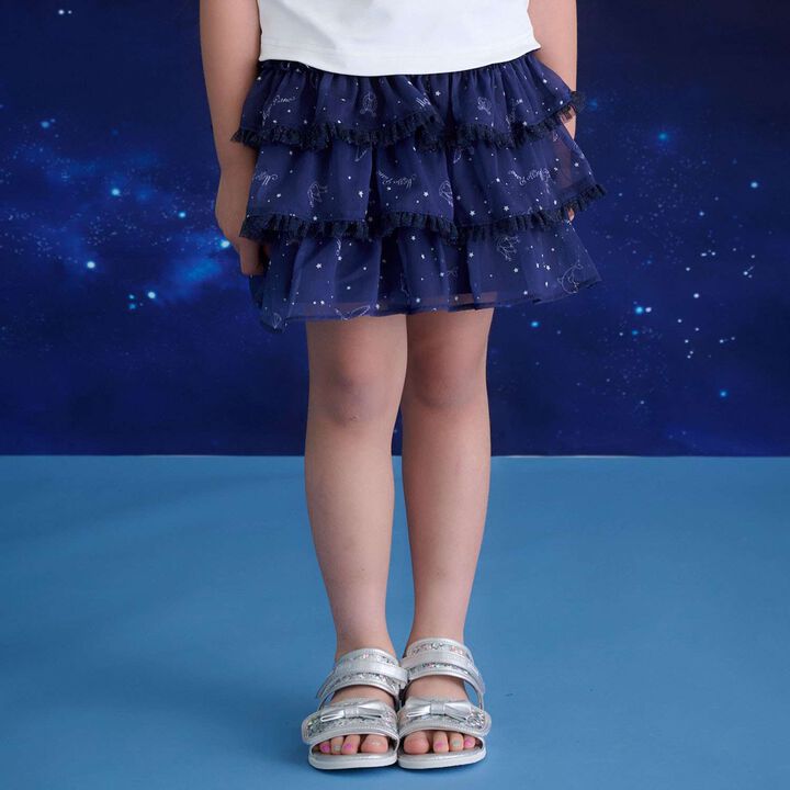Zodiac Pattern Tiered Culotte Skirt,Navy, medium image number 0