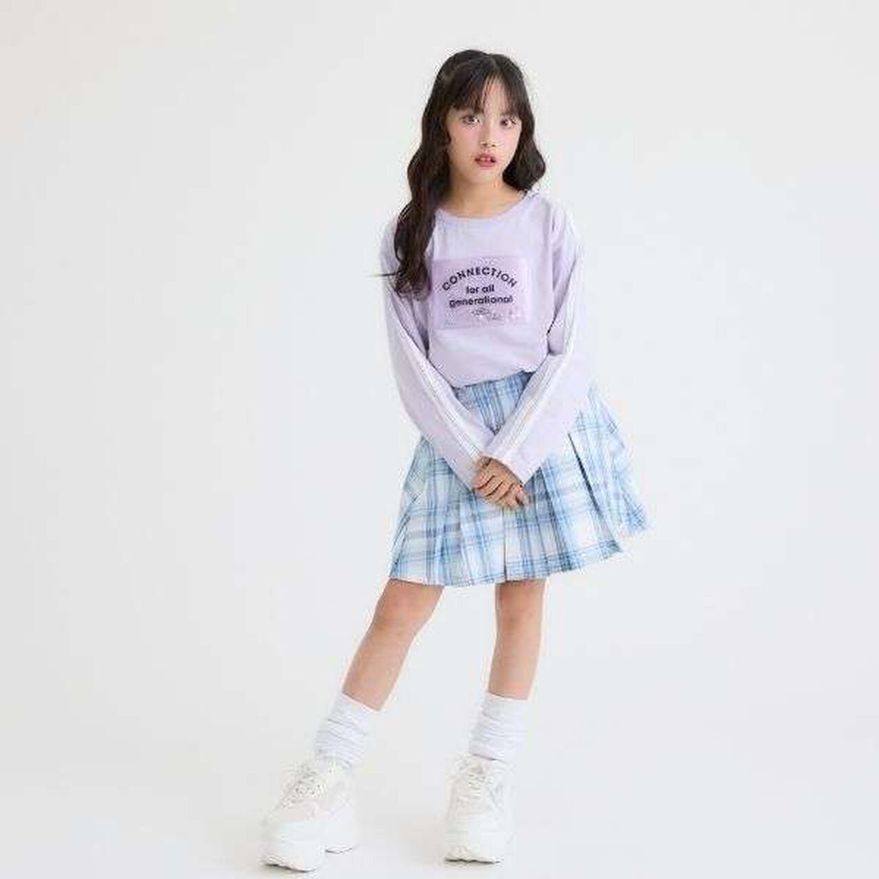 [Easy Care] Checkered Front Pleated Skirt,Black, large image number 7