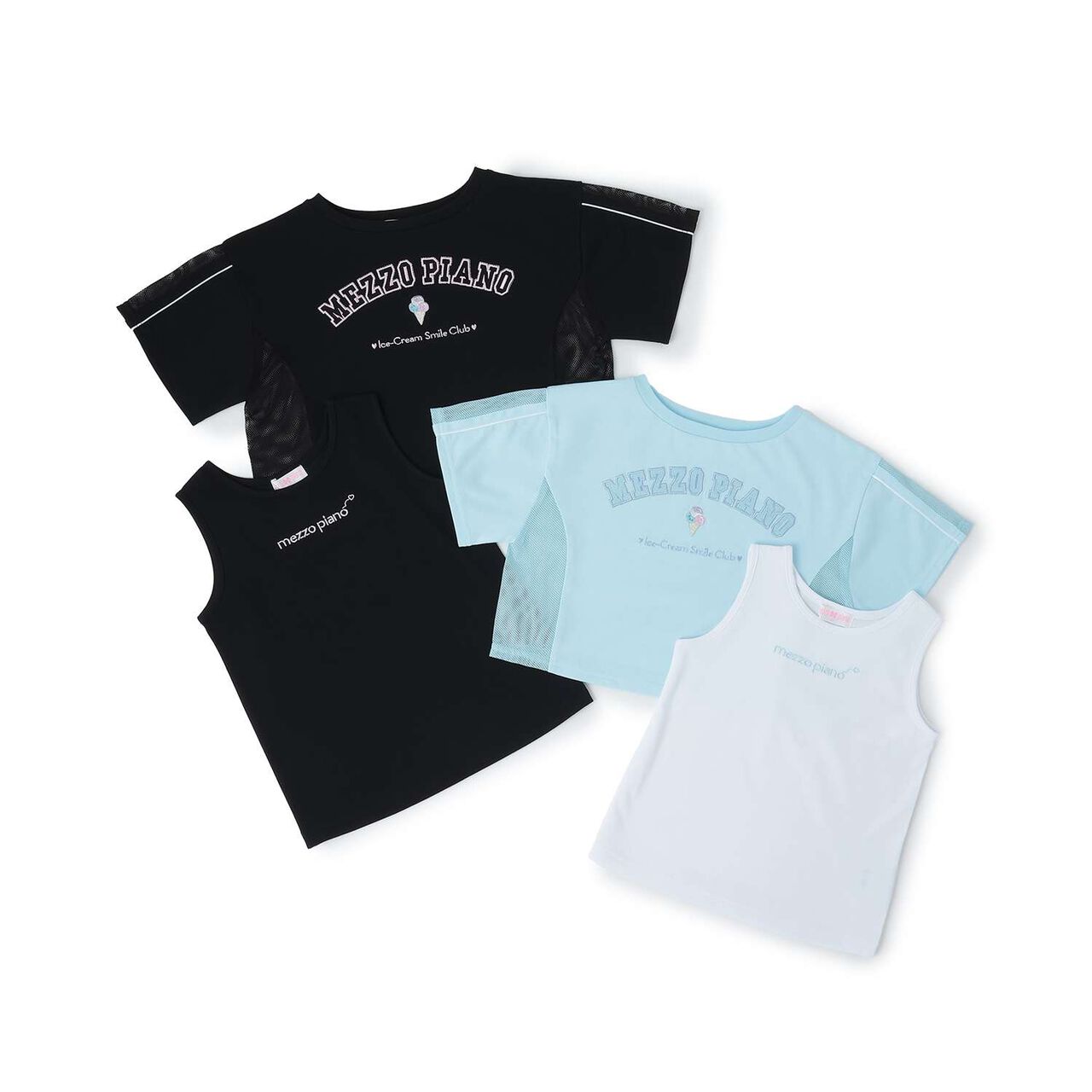 Mesh Panel T-Shirt & Tank Top Set,Black, large image number 12