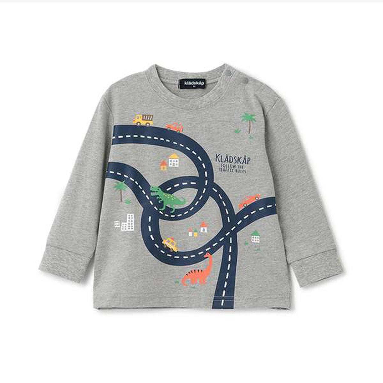Car &times; Road &times; Dinosaur Long-Sleeve T-Shirt,Top gray, large image number 0