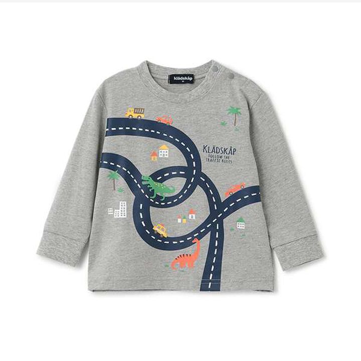 Car &times; Road &times; Dinosaur Long-Sleeve T-Shirt,Top gray, medium image number 0