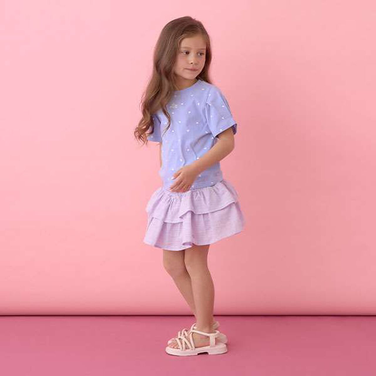 [Soft Cotton] Assorted All-Over Pattern T-Shirt with Tuck Sleeves,Moderate blue, large image number 16