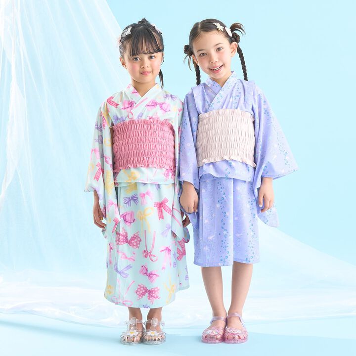 [Easy Wear♪] Cool Touch 4-Way Separate Yukata with Obi Belt (Kawaii) [Kids Girls],Dark red, medium image number 40