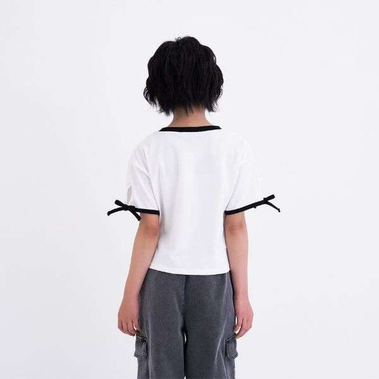 [Cool Touch] Lame Clear Patch Short-Sleeve Ribbon T-Shirt,Black, large image number 12