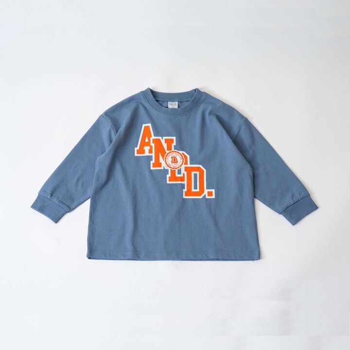 [USA Cotton] AND Logo College Wide Long Sleeve T-Shirt,Blue gray, medium image number 0