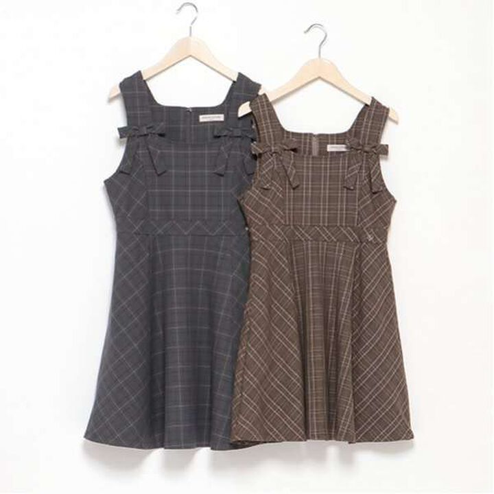 Twin Ribbon Jumper Skirt,Charcoal gray, medium image number 2