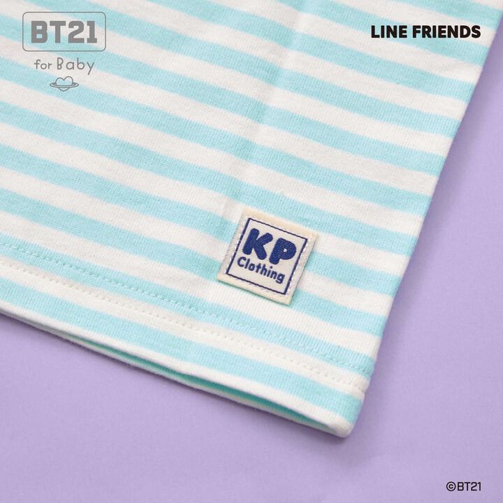 [BT21] Appliqué Stripe Short Sleeve T-Shirt,Sax blue, medium image number 12