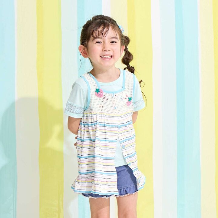 Mesh & Stripe Pattern Vest with Mimi-chan Knit Motif,Blue, medium image number 8