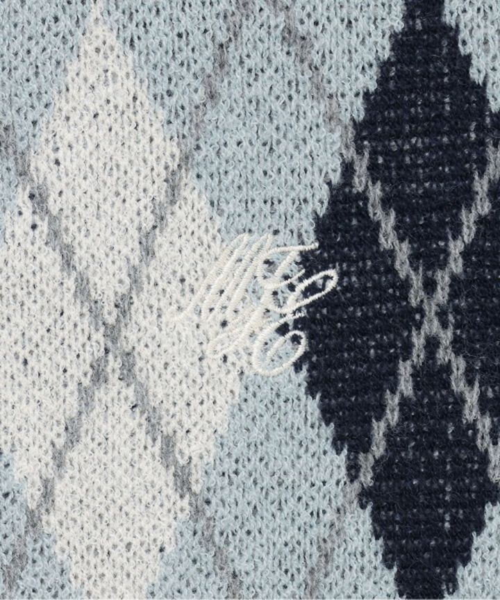 Argyle Knit Cardigan [Korean Fashion],Gray, medium image number 7