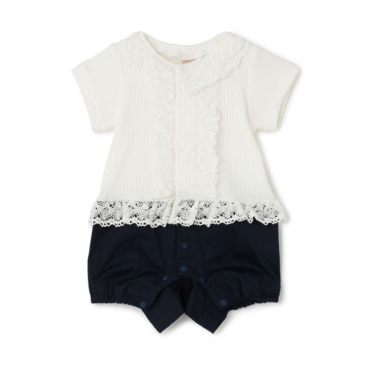 Color-Block Lace Coverall,Ivory, medium image number 0