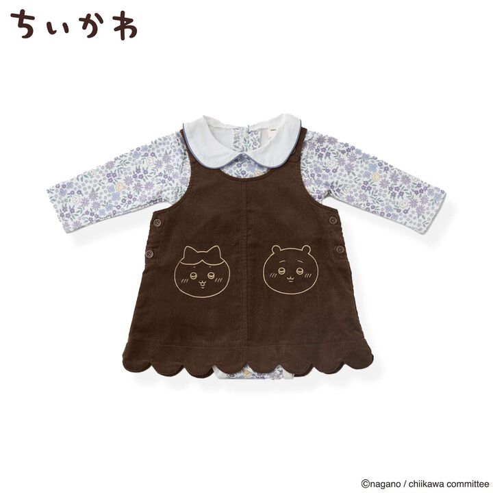 [Anime Chiikawa] Collar Romper & Jumper Skirt Set,Mocha tea, medium image number 0