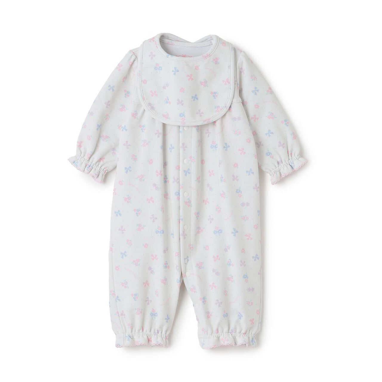 [Box Included] Flower Ribbon Pattern 2 WAY All-in-One & Bib Set,Light pink, large image number 2