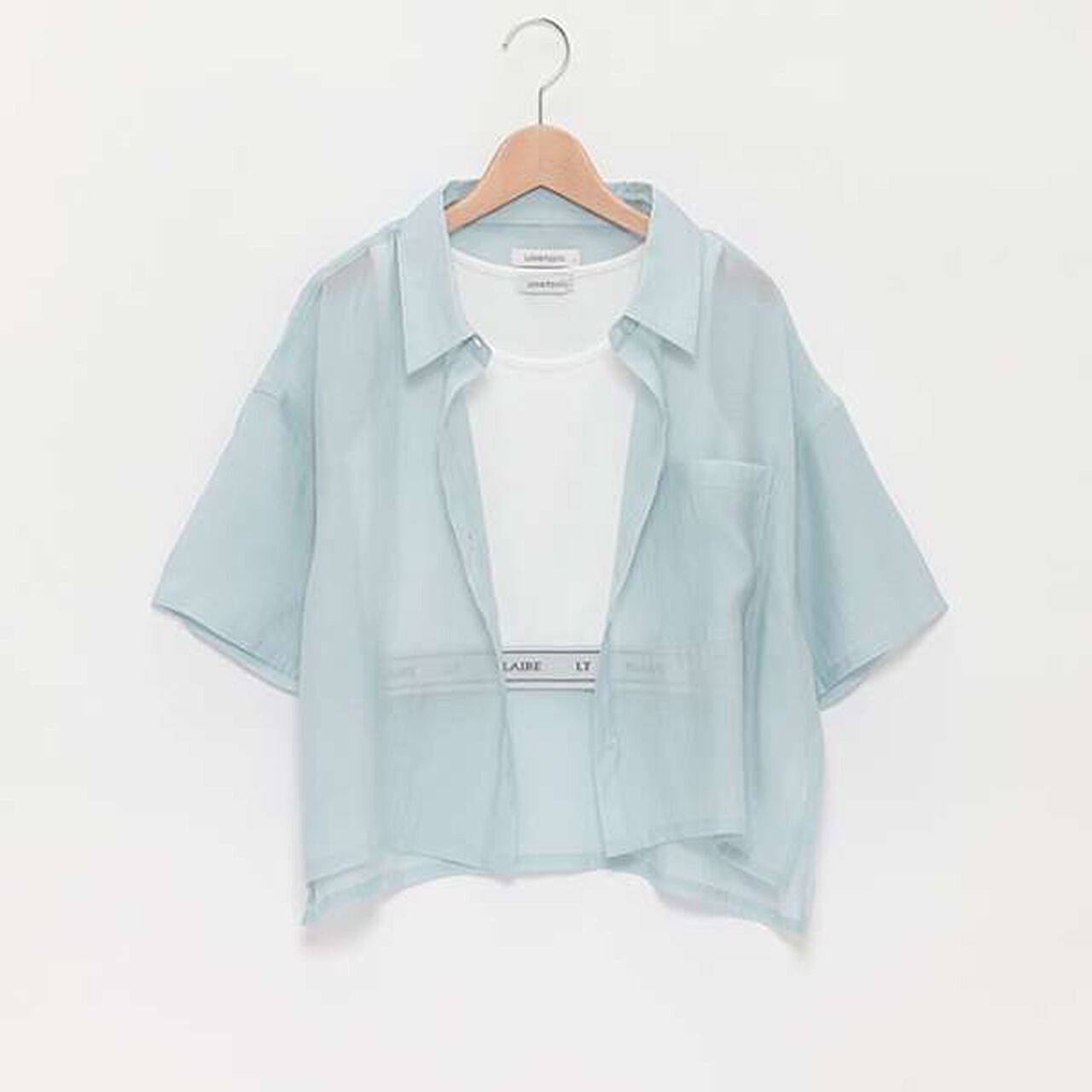 Short-Sleeve Sheer Shirt with Inner Lining,Off white, large image number 7