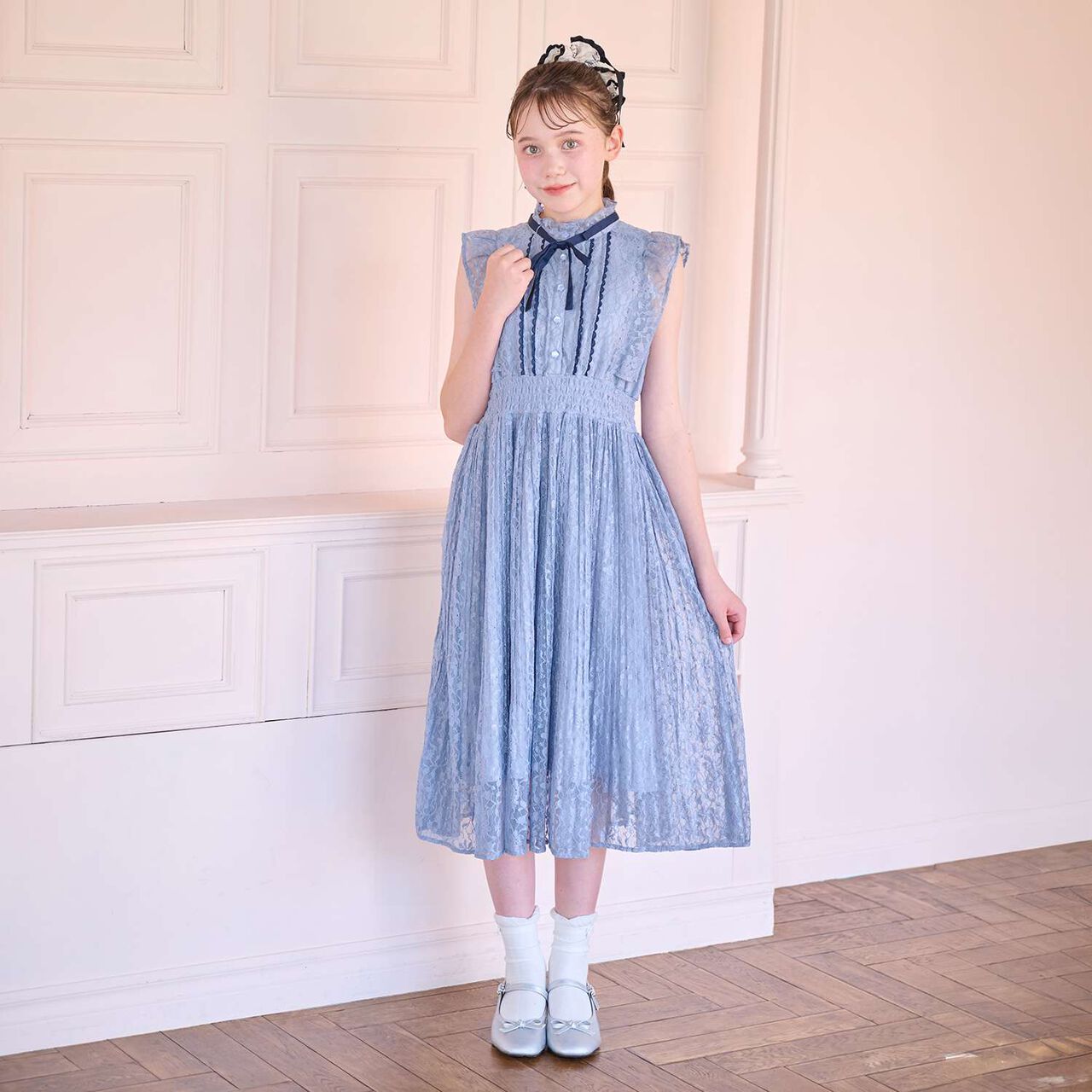 [Restock] Assorted Fabric Pleated One-Piece Dress♪,Light blue, large image number 14