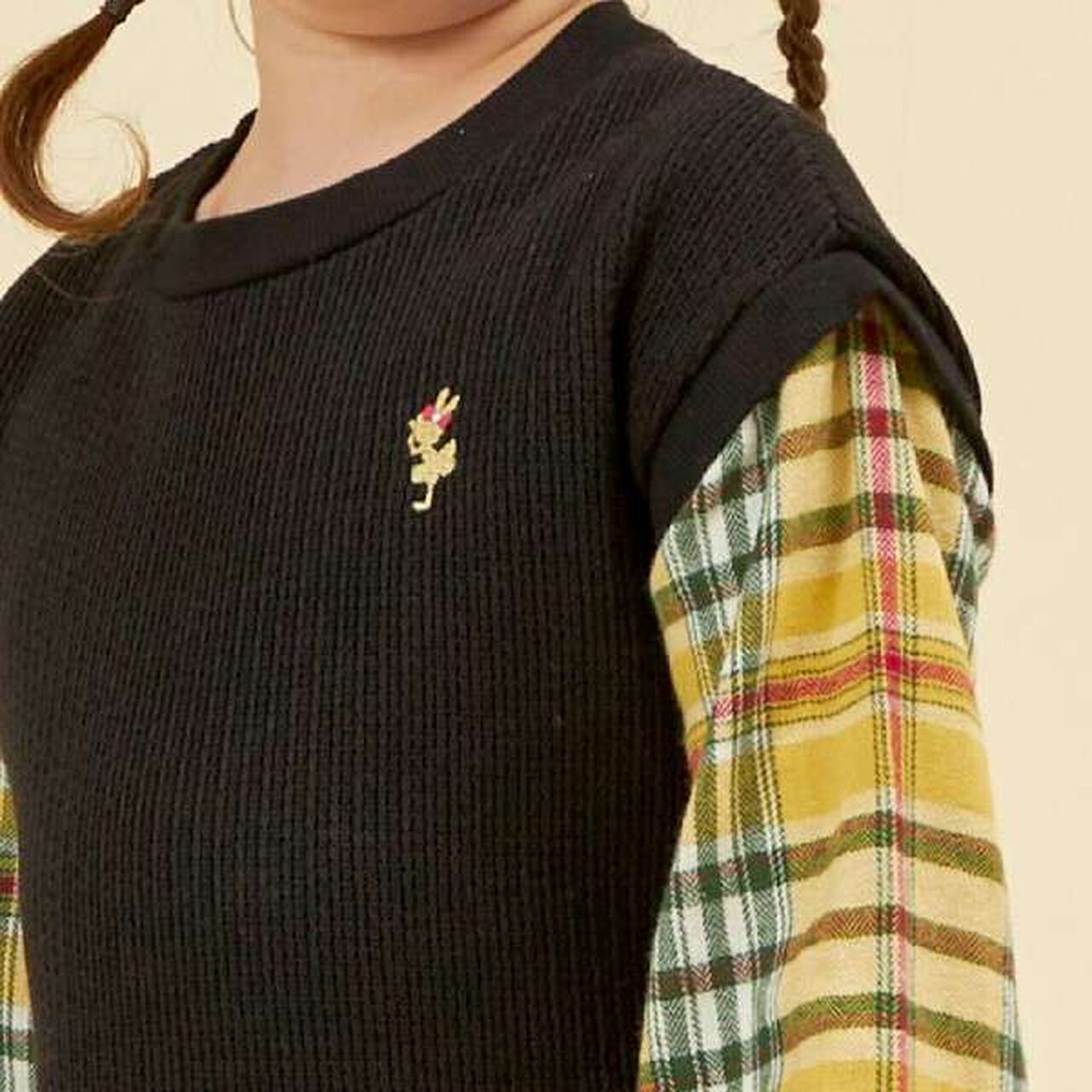 KP Layered Check One-Piece Dress [90-160],Black, large image number 8