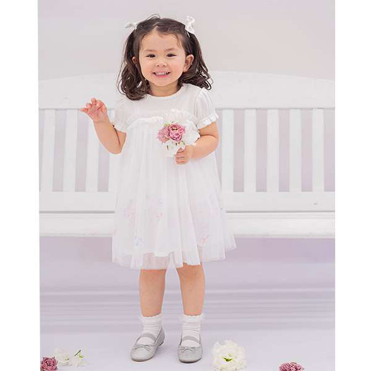 Flower Embroidered Tulle One-Piece Dress,Light pink, large image number 5