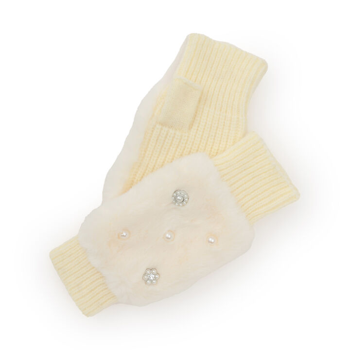 Faux Fur Mittens with Pearl Accents,, medium