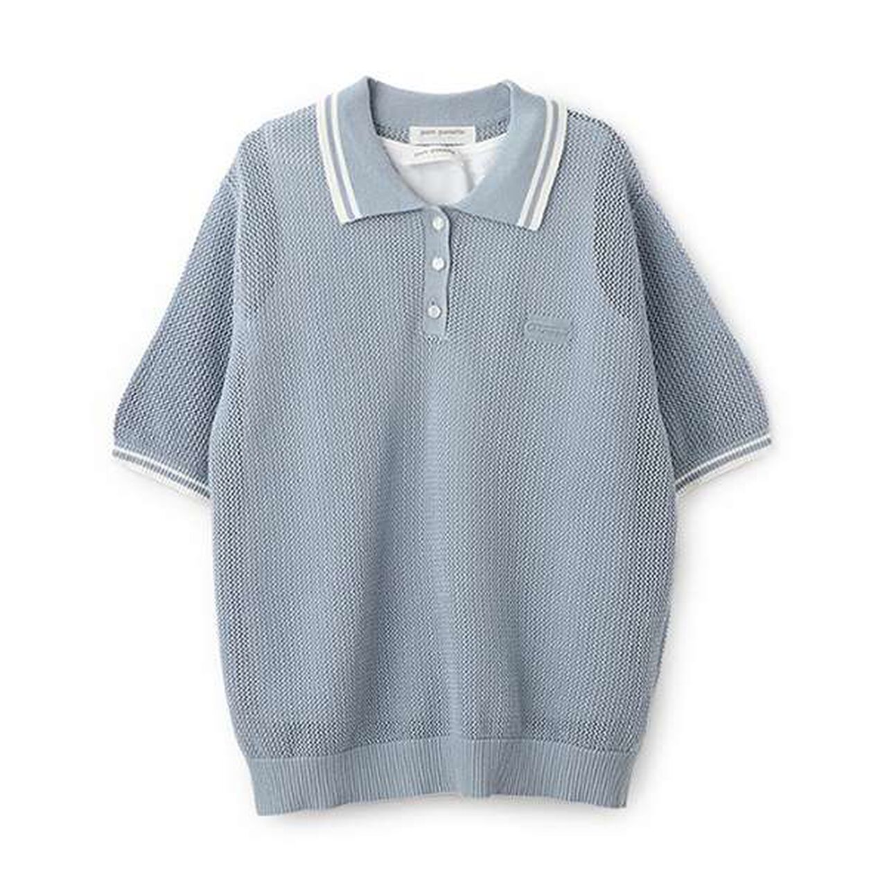 Mesh Short-Sleeve Polo Knitwear,Blue, large image number 11