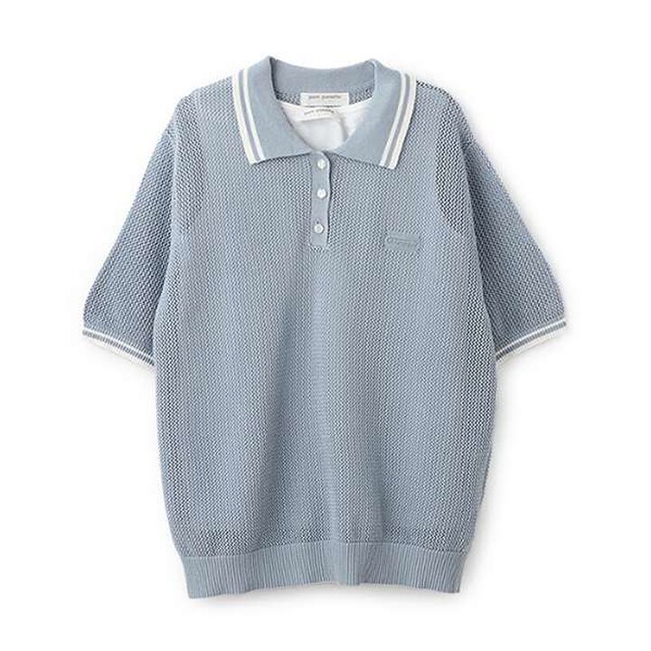Mesh Short-Sleeve Polo Knitwear,Blue, medium image number 11