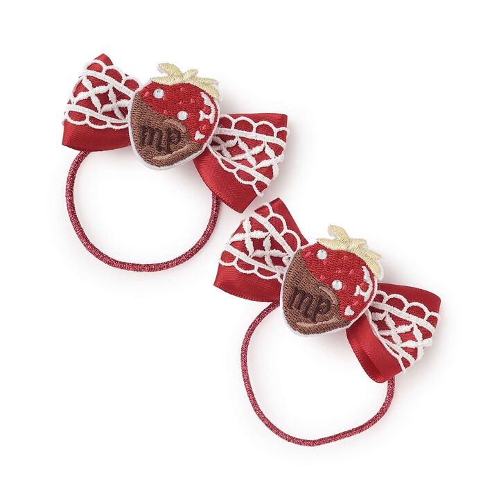 Strawberry Chocolate Ribbon Hair Ponytail Holder 2-Piece Set,, medium