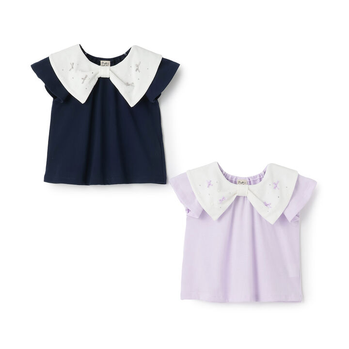 Big Ribbon Collar Frill Sleeve Tunic,Lavender, medium image number 6