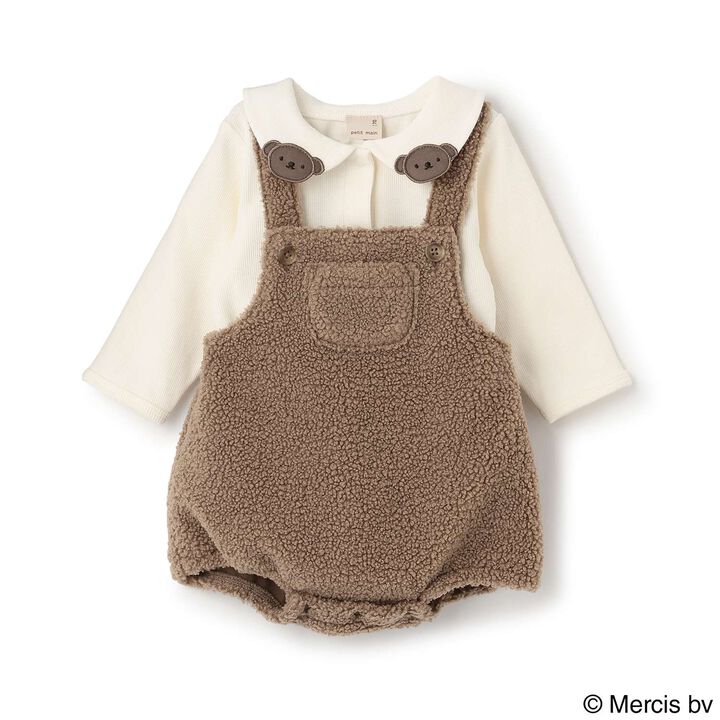 [D Bruna] Collared Romper + Boa Fabric Salopette Set,Off white, medium image number 7