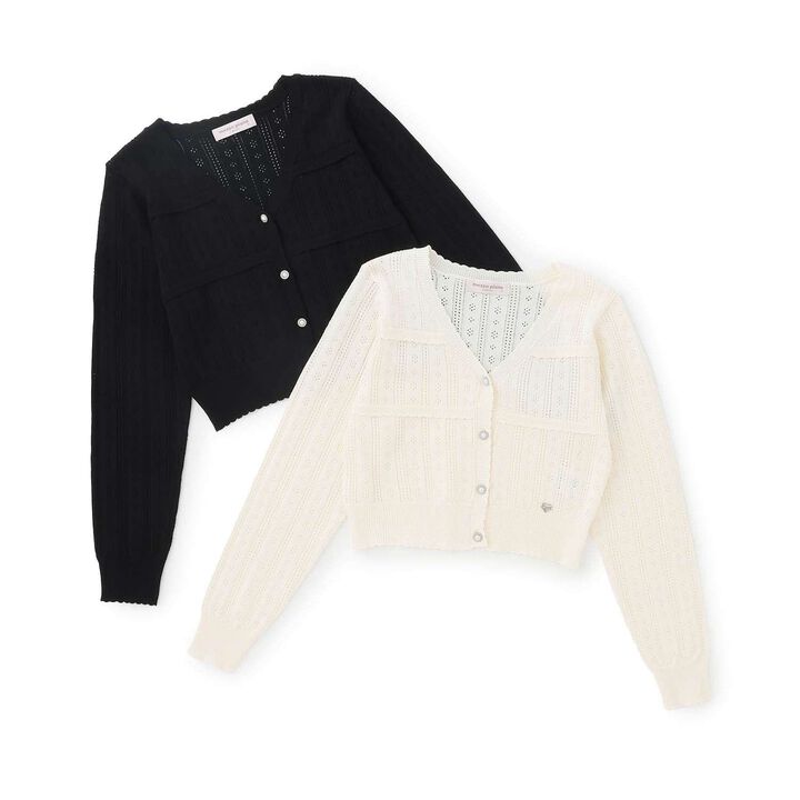 Lace Pattern Rhinestone Button Cardigan♪,Black, medium image number 6