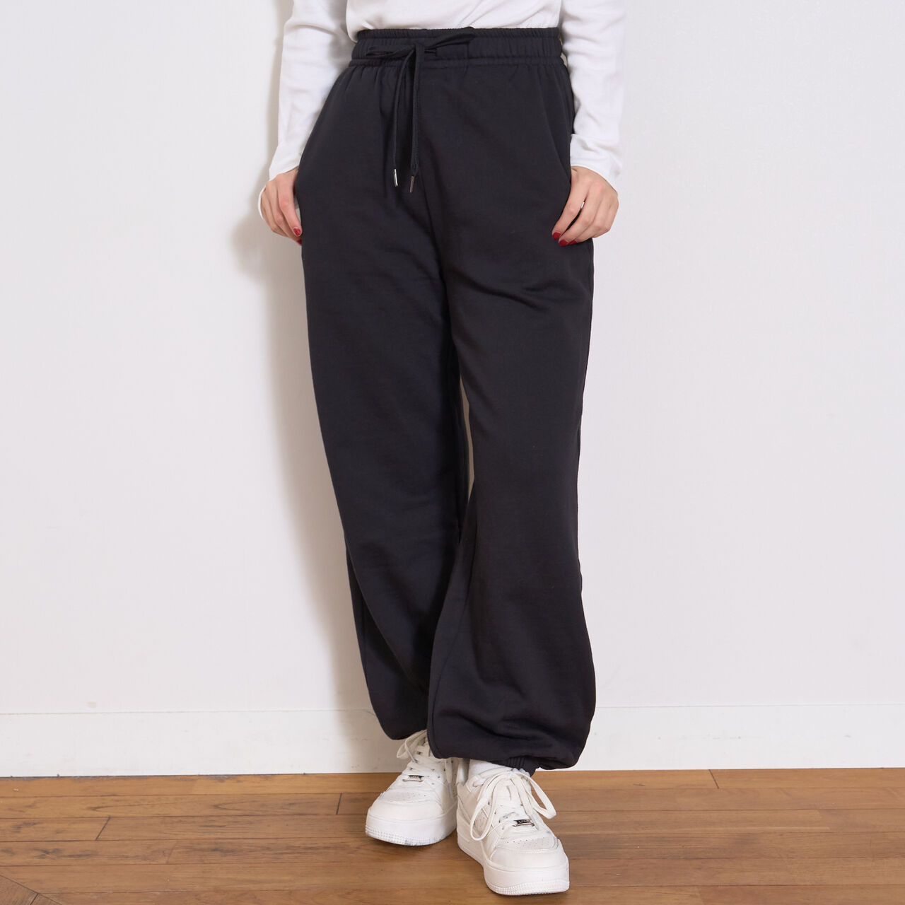 Wool Lined 100% Cotton Sweat Jogger Pants,Black, large image number 4