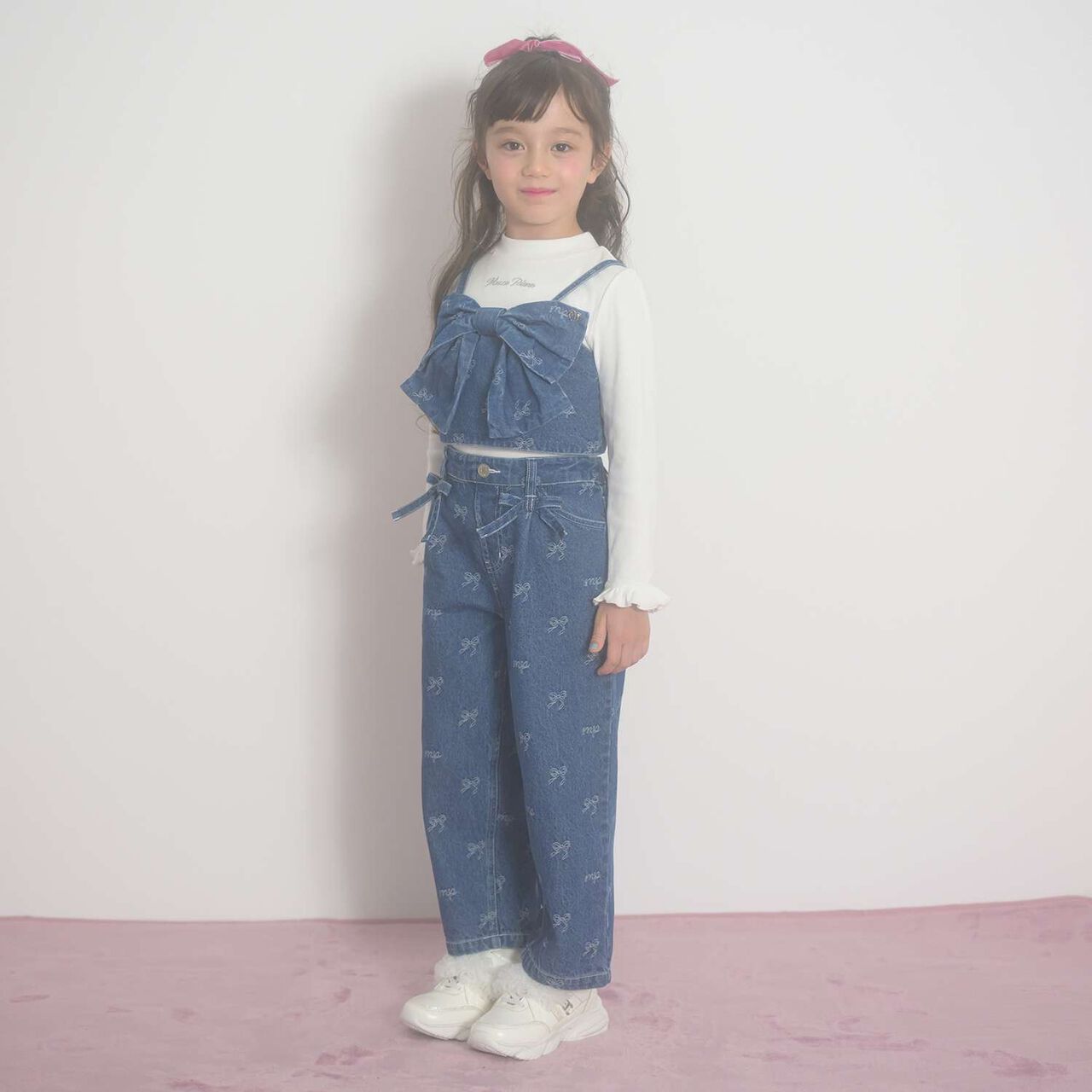Ribbon Jacquard Denim Wide Pants,Gray, large image number 2