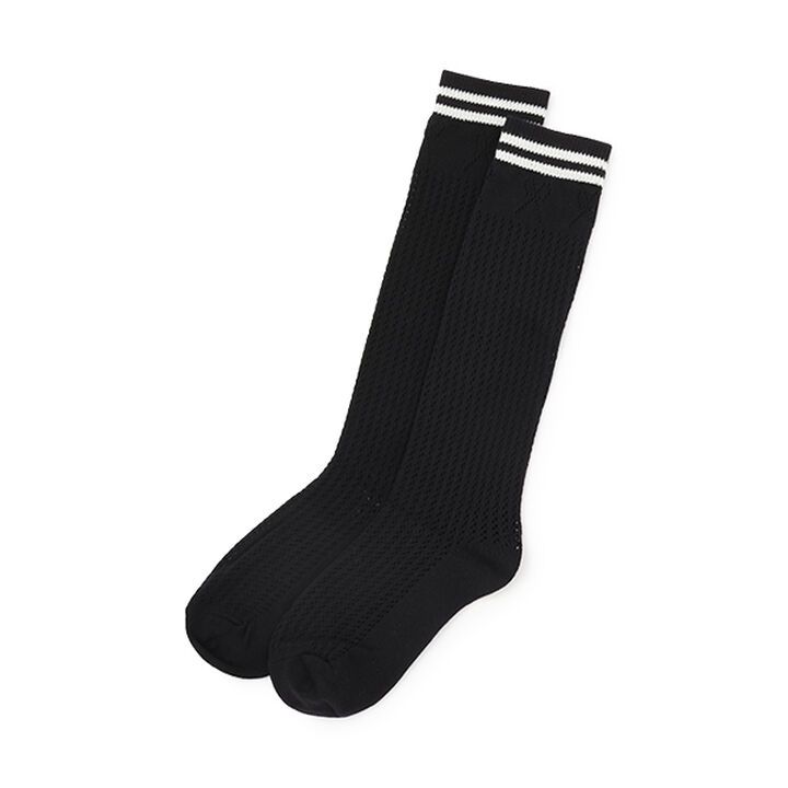 Knee-High Socks with Openwork Design and Stripes,Black, medium image number 0