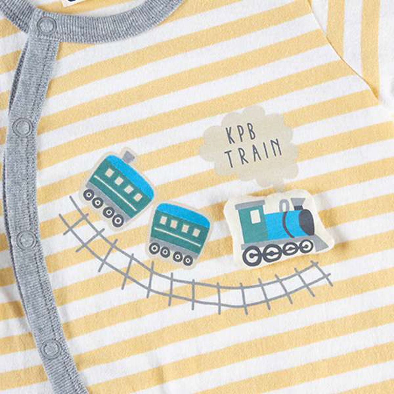 Stripe Pattern Train Motif Short All-in-One (Free 70-80 cm),Yellow, large image number 6