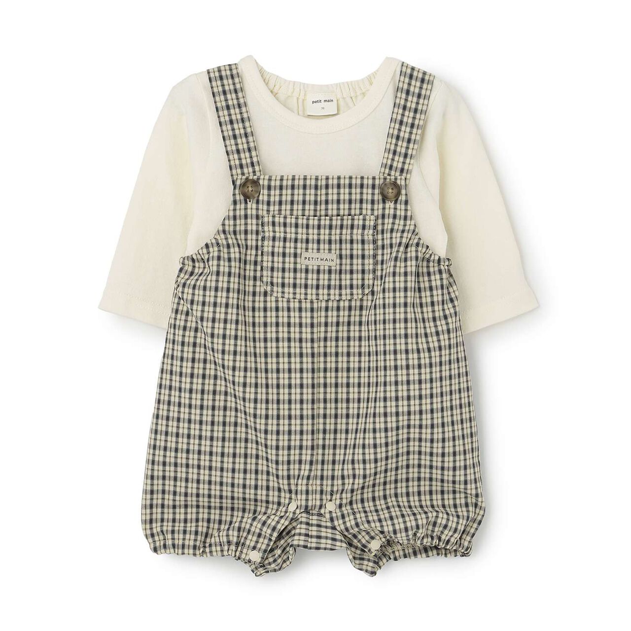 Checkered Overalls Set,Navy, large image number 2
