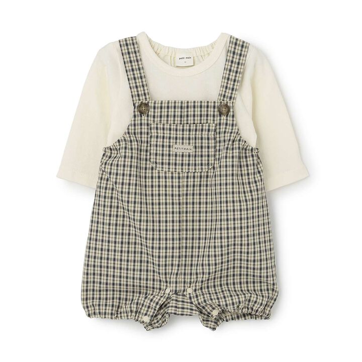 Checkered Overalls Set,Navy, medium image number 2